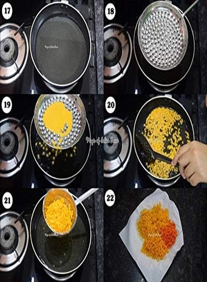 PUTHAK Stainless Steel Boondi Jhara with Wooden Handle Grip,Steel Food Strainer, Bundi Jhara,Wooden Handle Deep Fry Grip Strainer, Perforated Spoon - Image 5